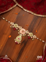 MADHUBHUSHANA - ADORNED WITH SWEETNESS - HANDCRAFTED KUNDAN ENAMEL NECKLACE WITH PEARL AND GEM DROPS