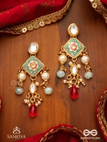 ANUPAMA - INCOMPARABLE BEAUTY - STATEMENT ENAMELLED KUNDAN EARRINGS WITH DAZZLING PEARLS, BEADS AND GEMS