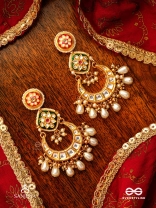 VIBHAVATI - ADORNED WITH RICHNESS - EXQUISITE KUNDAN EARRINGS WITH ENAMELLED POLKI DESIGN, PEARLS AND GEMSTONES