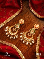 VIBHAVATI - ADORNED WITH RICHNESS - EXQUISITE KUNDAN EARRINGS WITH ENAMELLED POLKI DESIGN, PEARLS AND GEMSTONES