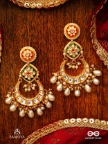 VIBHAVATI - ADORNED WITH RICHNESS - EXQUISITE KUNDAN EARRINGS WITH ENAMELLED POLKI DESIGN, PEARLS AND GEMSTONES