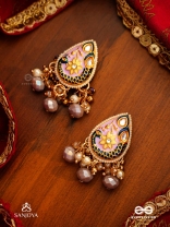 CHITRAMANI - JEWELLED ART - HANDCRAFTED KUNDAN EARRINGS WITH DETAILED ENAMEL WORK AND SOFT GEM DROPS