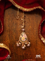 CHITRAMANI - JEWELLED ART - HANDCRAFTED KUNDAN MAANGTIKA WITH DETAILED ENAMEL WORK AND SOFT GEM DROPS