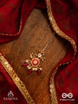 TRADITIONAL RED ENAMELLED POLKI MAANGTIKA WITH LUSTROUS BEADS AND PEARLS