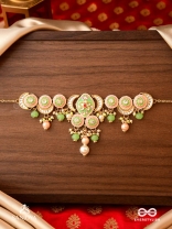 HARITRINA - VERDANT BEAUTY - KUNDAN DAINTY GOLDEN NECKLACE WITH HANDCRAFTED FLORAL ENAMEL WORK