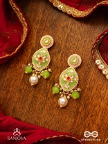 HARITRINA - VERDANT BEAUTY - KUNDAN DAINTY GOLDEN EARRINGS WITH HANDCRAFTED FLORAL ENAMEL WORK