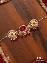 SINDURINI - VERMILION GRACE - STATEMENT KUNDAN POLKI NECKLACE WITH RED GEMSTONES AND ENAMEL ACCENTS