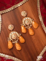SHATRUNJAYA - CONQUEROR’S GLORY - GRAND HERITAGE KUNDAN EARRINGS WITH ENAMELLED ACCENTS AND ORANGE GEMS