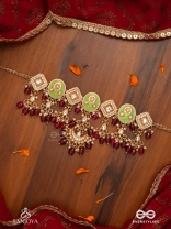 PUSHPALEKHA - STROKES OF FLOWERS - INTRICATE FLORAL ENAMELLED KUNDAN NECKLACE WITH RUBY BEADS