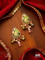 MADHURIMA - SWEET ELEGANCE - HANDCRAFTED HERITAGE KUNDAN EARRINGS WITH GOLDEN POLKI AND GEM DROPS