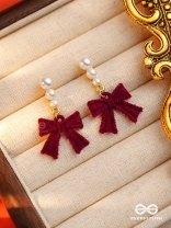 RUBY GRACE - TIMELESS RED BOW & PEARL EARRINGS