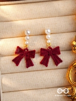 RUBY GRACE - TIMELESS RED BOW & PEARL EARRINGS