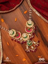 SINDURYA - SCARLET RAYS- GRAND CRESCENT ENAMEL KUNDAN NECKLACE WITH PEARLS AND BEADS