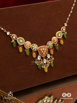 SATRANGIJA - RAINBOW-CLAD- FESTIVE ENAMELLED KUNDAN NECKLACE WITH COLORFUL DROPS AND PEARLS