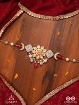 SOMARANGI - MOON-HUED BEAUTY- FLORAL ENAMELLED KUNDAN CHOKER WITH COLORFUL BEAD DROPS AND PEARLS