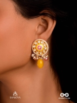MADHUVARNIKA - HONEY HUE- SOFT FEMININE KUNDAN EARRINGS FEATURING PEARLS AND PASTEL GEMSTONE DROPS