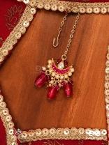KAMALANGI - LOTUS-BODIED- FLORAL ENAMEL CENTRE DESIGN MAANGTIKA WITH TRIPLE CHAIN LAYERS AND RUBY BAEDS AND PEARLS