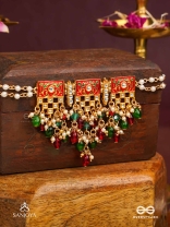 SHUBHADRA - AUSPICIOUS BEAUTY- GEOMETRIC KUNDAN ENAMELLED NECKPIECE WITH PEARLS AND BEADS