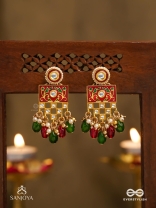 SHUBHADRA - AUSPICIOUS BEAUTY- GEOMETRIC KUNDAN ENAMELLED EARRINGS WITH PEARLS AND BEADS