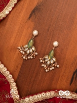 KSHAMINI - GRACEFUL LADY- SLIM CHAIN DESIGN KUNDAN EARRINGS WITH LEAF DESIGN