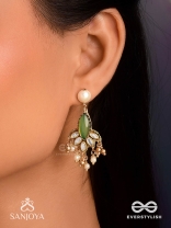 KSHAMINI - GRACEFUL LADY- SLIM CHAIN DESIGN KUNDAN EARRINGS WITH LEAF DESIGN