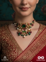 HARARASA - ESSENCE OF GREEN- KUNDAN NECKPIECE WITH PEARLS, BEADS AND GEMSTONE