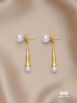 GOLDEN PEARL DROP-  CONTEMPORARY GOLDEN DROP EARRINGS