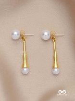 GOLDEN PEARL DROP-  CONTEMPORARY GOLDEN DROP EARRINGS