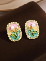 FLORAL MUSE- STATEMENT EARRINGS WITH EMBOSSED FLOWERS AND PEARLS