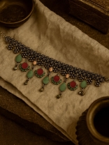 CHARM BLOSSOM - ANTIQUE ENAMELLED OXIDISED NECKLACE