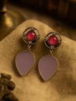 LILAC DROP- TEARDROP ENAMELLED OXIDISED EARRING