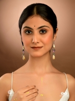 PEARL DUSK- BEADED OXIDISED EARRING