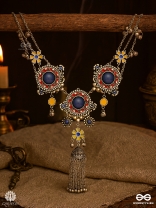 KATHAKRITI - CASCADING SILVER TASSELS NECKPIECE
