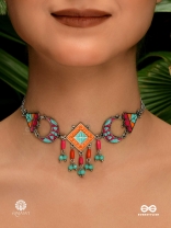 FOLK FLAIR - GEOMETRIC ENAMELLED OXIDISED NECKLACE