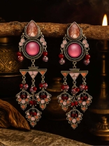 DESI BLOOM- BLOOMING PINK AND PEACH STATEMENT EARRINGS  