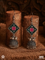 FOLK FLAIR – ENAMELLED OXIDISED JHUMKA WITH DOME DROP