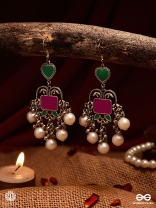 HEART & HERITAGE – OXIDISED EARRINGS WITH PEARLS AND ENAMEL