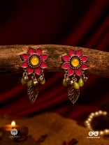 DESI FLORA – ENAMELLED OXIDISED DANGLERS WITH LEAF ACCENTS