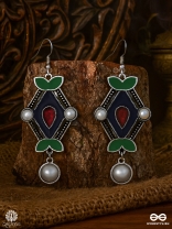NATURE'S CHIME – ENAMELLED OXIDISED EARRING WITH PEARL DROP