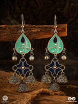 BLUE BLOOM – TEARDROP ENAMELLED OXIDISED EARRING 