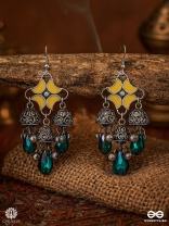 SUNBURST SWING – YELLOW FLORAL ENAMEL EARRING WITH OXIDISED JHUMKIS