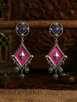 RUBY DUSK – GEOMETRIC DROP ENAMELLED OXIDISED EARRING  