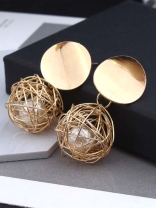 Mirror reflection- pearl in a cage of gold earrings