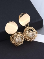 Mirror reflection- pearl in a cage of gold earrings