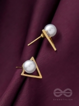 Gorgeous pearl embedded in golden triangle earrings