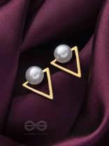 Gorgeous pearl embedded in golden triangle earrings