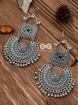 The Multilayered Embellished Trunk Danglers (Black) - Oxidised Boho Earrings