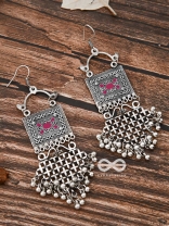 The Embellished Trunk Criss Cross Danglers (Pink) - Oxidised Boho Earrings