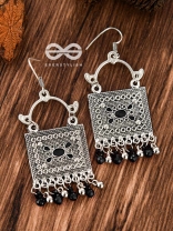 The Embellished Trunk - Oxidised Boho Earrings (Silver-Black)