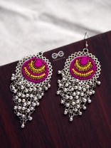 The Boho Jhaalar (Pink-Yellow) - The Embroidered Oxidised Collection